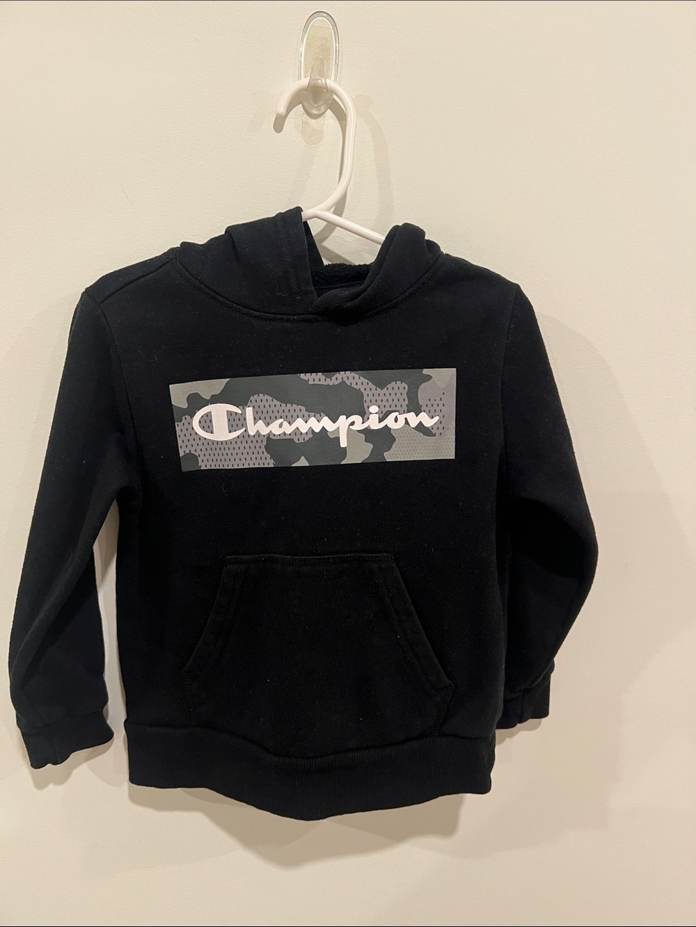 Champion Black Hoodie with Grey Camo Logo Box